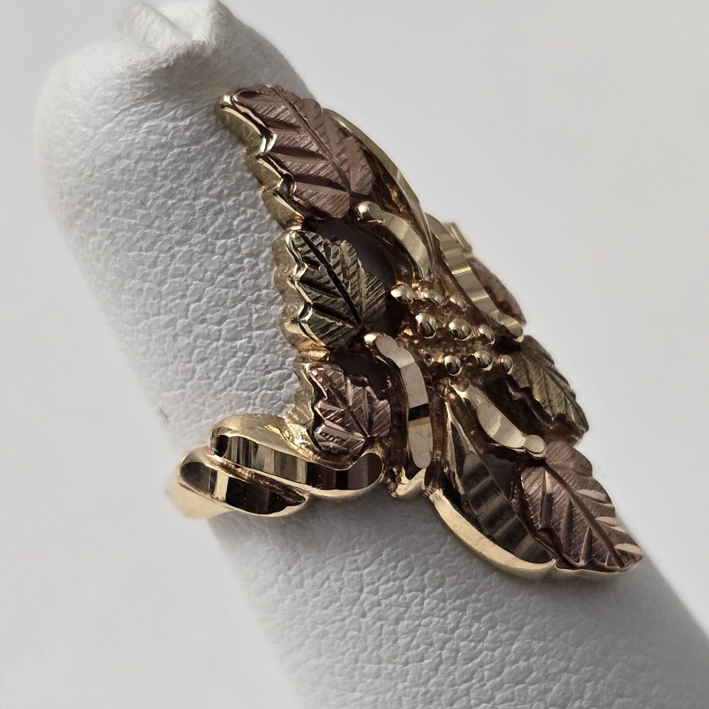 Rare Black Hills 10K Rose Gold Green Leaf Gold Ring In Original Vintage Box - Picture 5 of 10